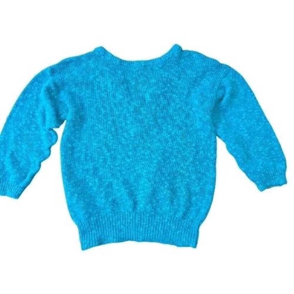 Vintage 80s Reversible Turquoise Cut Out V Neck Marled Knit Small Sweater Womens